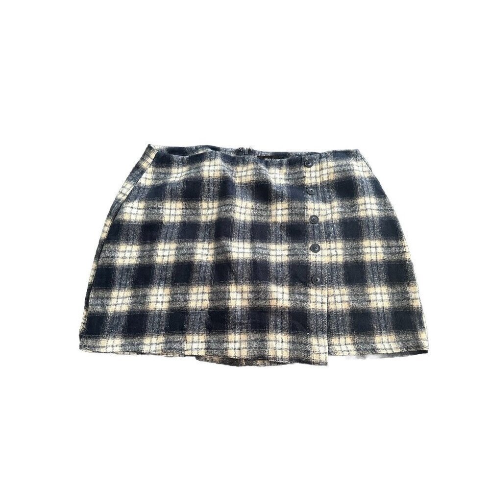 Forever 21+ Women 3x Plaid Flannel Mini Skirt Blanket Button Blue
